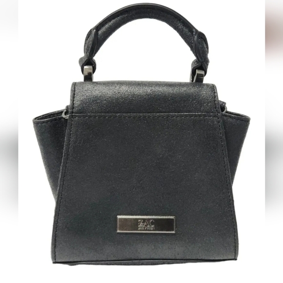 ZAC POSEN Eartha Iconic Mini Top Handle Black Suede Leather Crossbody Bag - Picture 3 of 11